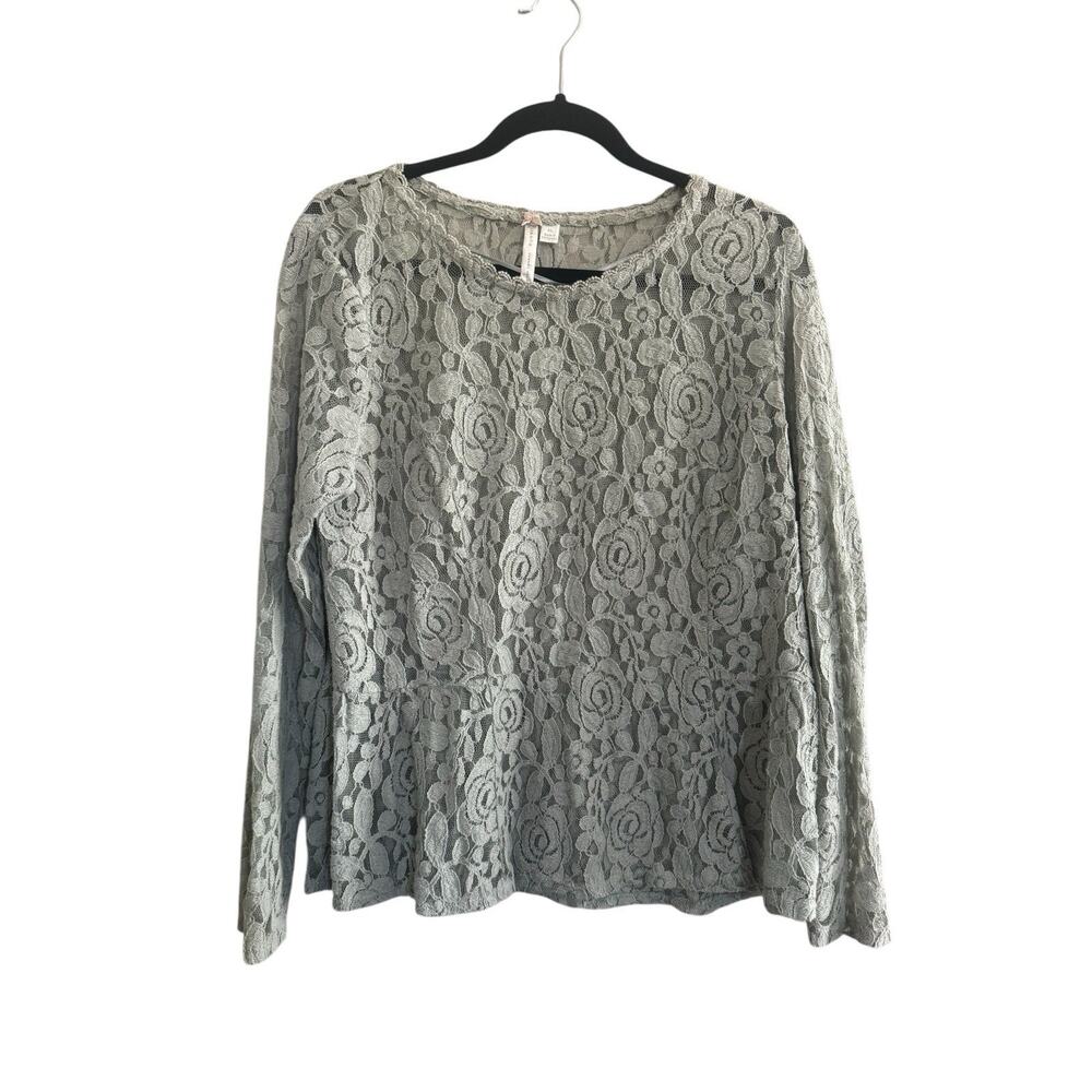 LC Lauren Conrad Runway Collection XL Iceberg Green Peplum Lace Top #5385